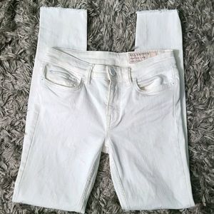 All Saints Mast Fit White Jeans with Raw Hem
